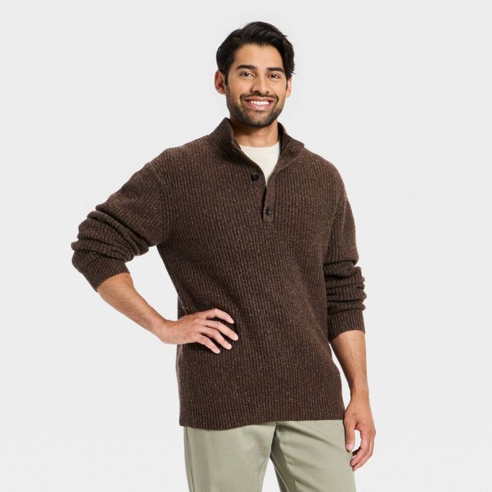 Open Box - Goodfellow & Co - Men's Mock Neck Button Sweater - Goodfe Brown